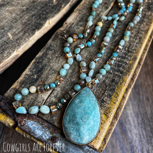 Jessi | Amazonite Pearl Knotted Gemstone Necklace