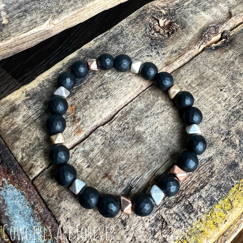 Trixie | Black Onyx and Mixed Metal Spacer Beaded Bracelet