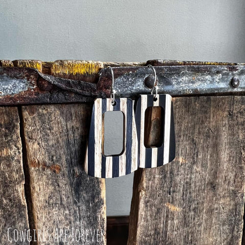 Edgy | Black Resin and Wooden Striped Earrings