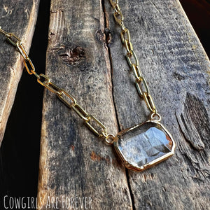 Golden Glass Crystal Paperclip Necklace