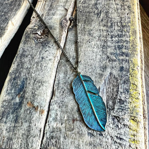 Free as a Bird | Antique Brass and Patina Feather Necklace