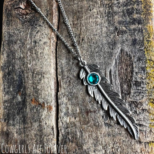 Risk Taker | Teal Swarovski Crystal Feather Necklace