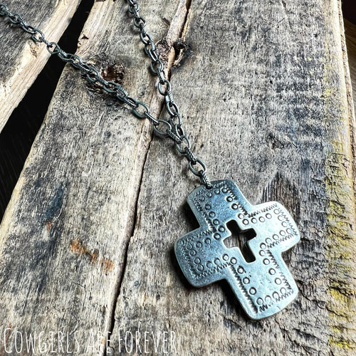 Antique Silver Santa Fe Style Cross Necklace