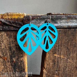 Quirky | Blue Metal Leaf Earrings