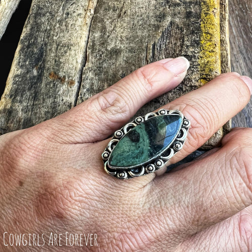 Green Jasper Silver Plated Ring