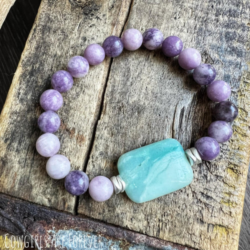 Harmony | Amazonite and Lepidolite Gemstone Beaded Bracelet