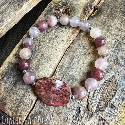 Jasper and Purple Berry Quartz Beaded Gemstone Bracelet