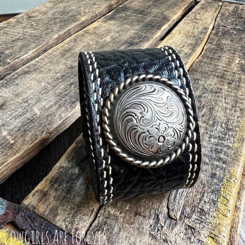 Blackie | Black Distressed Leather Cuff