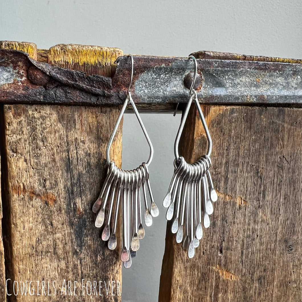 Silver Fringe Teardrop Earrings