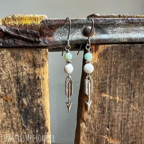 Move Forward | Frosted Amazonite and White Howlite Arrow Earrings