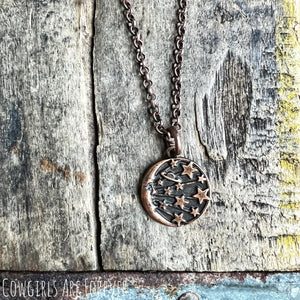 Antique Copper Moon Pendant Necklace