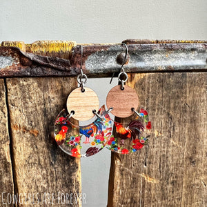 Cock A Doodle Do | Wooden and Acrylic Rooster Earrings