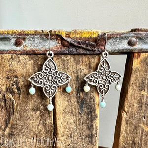 Skylar | Silver Plated Floral and Amazonite Earrings