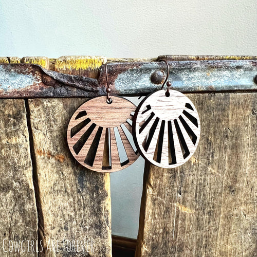 Rays of sunshine | Wooden And Copper Hook Earrings